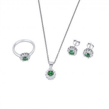 petsios Σετ κολιέ, δαχτυλίδι και σκουλαρίκια καρφωτά με πέτρες ζιργκόν και σμαράγδι