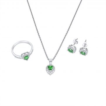petsios Σετ κολιέ, δαχτυλίδι και σκουλαρίκια καρφωτά με πέτρες ζιργκόν και σμαράγδι