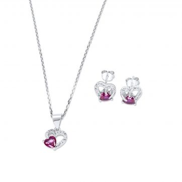 petsios Σετ κολιέ και σκουλαρίκια καρφωτά με πέτρες ζιργκόν και ρουμπίνι
