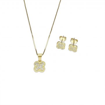 petsios Σετ κολιέ και σκουλαρίκια καρφωτά με πέτρες ζιργκόν επίχρυσο