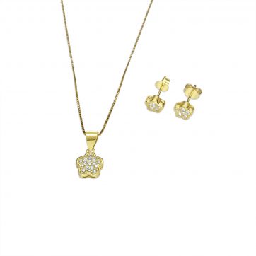 petsios Σετ κολιέ και σκουλαρίκια καρφωτά με πέτρες ζιργκόν επίχρυσο