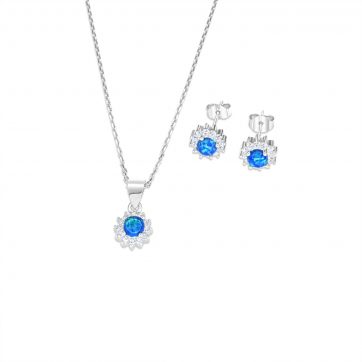 petsios Σετ κολιέ και σκουλαρίκια καρφωτά με πέτρες ζιργκόν και όπαλ