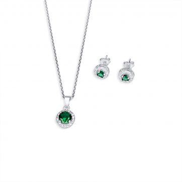 petsios Σετ κολιέ και σκουλαρίκια καρφωτά με πέτρες ζιργκόν και σμαράγδι