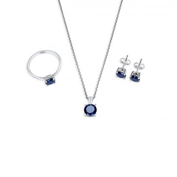 petsios Σετ κολιέ, δαχτυλίδι και σκουλαρίκια καρφωτά με πέτρες ζαφείρι