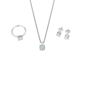 petsios Σετ κολιέ, δαχτυλίδι και σκουλαρίκια καρφωτά με πέτρες λευκό όπαλ