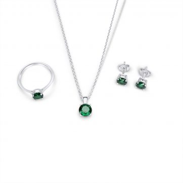petsios Σετ κολιέ, δαχτυλίδι και σκουλαρίκια καρφωτά με πέτρες σμαράγδι