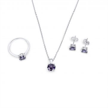 petsios Σετ κολιέ, δαχτυλίδι και σκουλαρίκια καρφωτά με πέτρες αμέθυστο