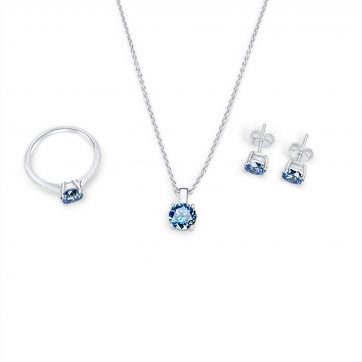 petsios Σετ κολιέ, δαχτυλίδι και σκουλαρίκια καρφωτά με πέτρες άκουα μαρίν