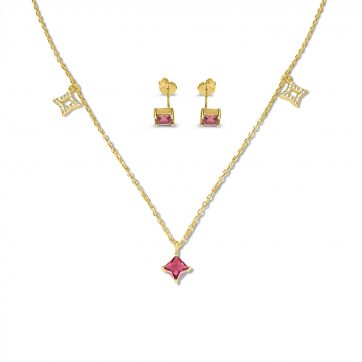 petsios Gold plated set with ruby and zircon stones