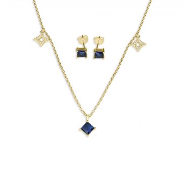 petsios Gold plated set with sapphire and zircon stones