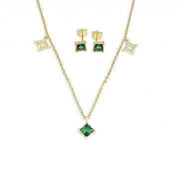 petsios Gold plated set with emerald and zircon stones