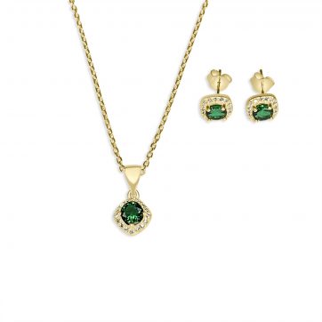 petsios Gold plated set with emerald and zircon stones