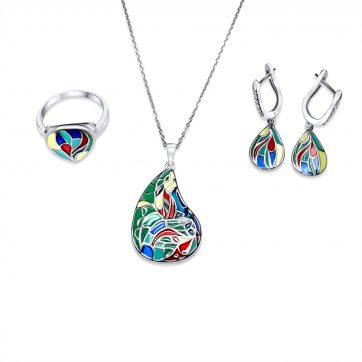 petsios Set with enamel and zircon stones