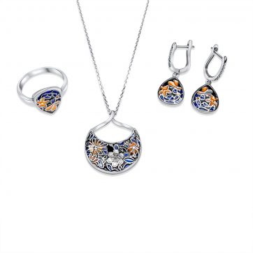 petsios Set with enamel and zircon stones