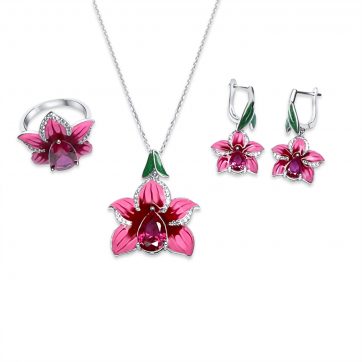 petsios Set with enamel, ruby and zircon stones