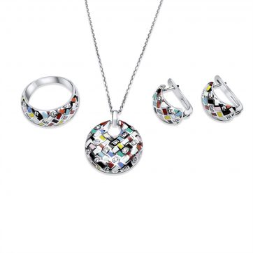 petsios Set with enamel and zircon stones