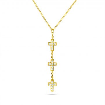 petsios Κολιέ επίχρυσο σταυρουδάκια με πέτρες ζιργκόν