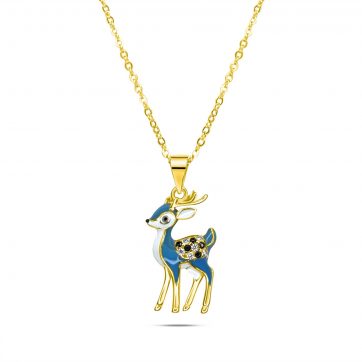 petsios Gold plated deer necklace with enamel and zircon stones