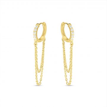 petsios Επίχρυσα σκουλαρίκια με κρεμαστές αλυσίδες και πέτρες ζιργκόν