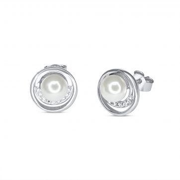 petsios Σκουλαρίκια καρφωτά με μαργαριτάρι και πέτρες ζιργκόν