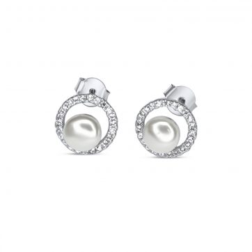 petsios Σκουλαρίκια καρφωτά με μαργαριτάρι και πέτρες ζιργκόν