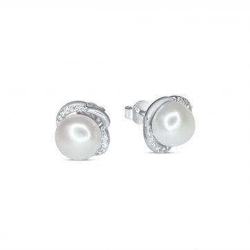 petsios Σκουλαρίκια καρφωτά με μαργαριτάρι και πέτρες ζιργκόν