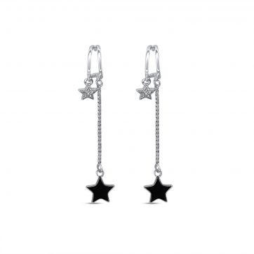 petsios Ασημένια σκουλαρίκια αστέρια με πέτρες ζιργκόν και σμάλτο