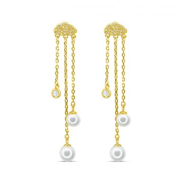 petsios Gold plated earrings with pearls and zircon stone