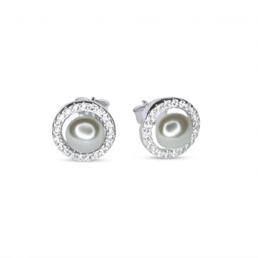 petsios Σκουλαρίκια καρφωτά με μαργαριτάρι και πέτρες ζιργκόν