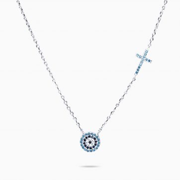 petsios Κολιέ μάτι με πέτρες ζιργκόν και τιρκουάζ