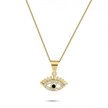 petsios Gold plated eye pendant necklace with zircon stones