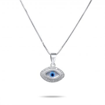 petsios Κολιέ μάτι με πέτρες ζιργκόν και φίλντισι