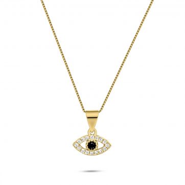 petsios Gold plated eye pendant necklace with zircon stones