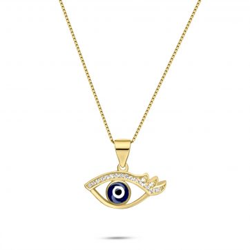 petsios Gold plated eye pendant necklace with zircon stones
