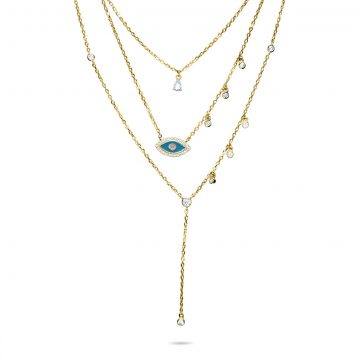petsios Gold plated triple eye necklace with zircon stones