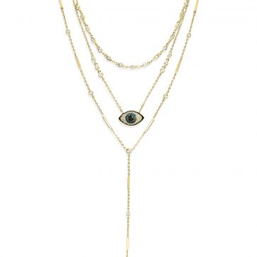 petsios Gold plated triple eye necklace with zircon stones