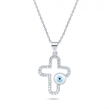 petsios Cross with eye pendant necklace with zircon stones