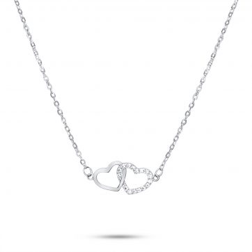 petsios Κολιέ διπλή καρδιά με ζιργκόν πέτρες