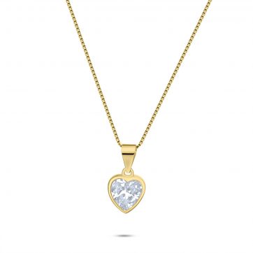 petsios Κολιέ καρδιά με ζιργκόν πέτρες επίχρυσο