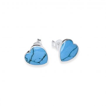 petsios Σκουλαρίκια καρφωτά καρδιά με πέτρα τιρκουάζ