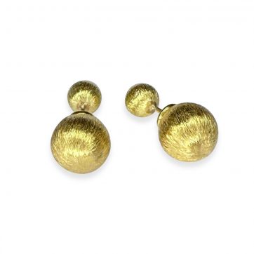 petsios Σκουλαρίκια καρφωτά διπλή μπίλια σατινέ επίχρυσα