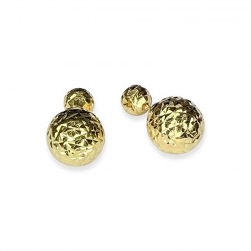 petsios Σκουλαρίκια καρφωτά διπλή μπίλια διαμαντέ επίχρυσα