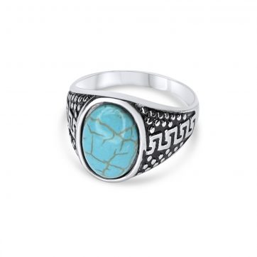 petsios Δαχτυλίδι με μπλέ πέτρα και μαίανδρο