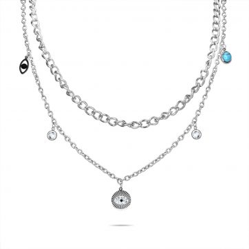 petsios Διπλό κολιέ ατσάλι με κρεμαστά στοιχεία