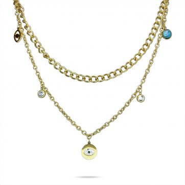 petsios Διπλό κολιέ επίχρυσο ατσάλι με κρεμαστά στοιχεία