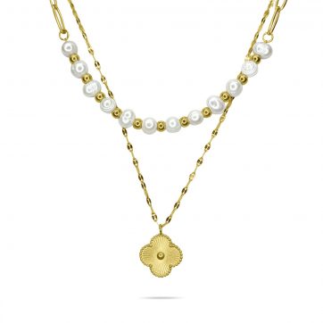 petsios Διπλό κολιέ επίχρυσο ατσάλι 