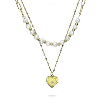 petsios Διπλό κολιέ επίχρυσο ατσάλι 