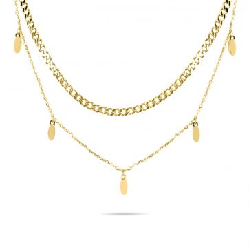 petsios Διπλό κολιέ επίχρυσο ατσάλι με κρεμαστά στοιχεία