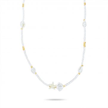 petsios Stainless Steel Beaded Necklace with Shells & Starfish