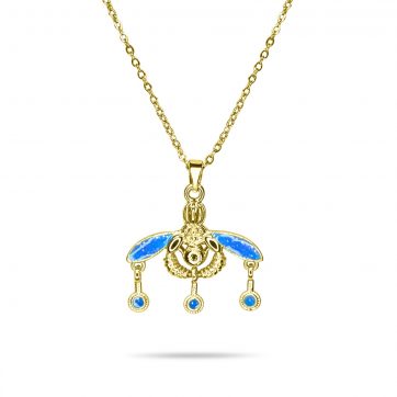 petsios Gold-Tone Stainless Steel Minoan Bee Necklace with Blue Opal